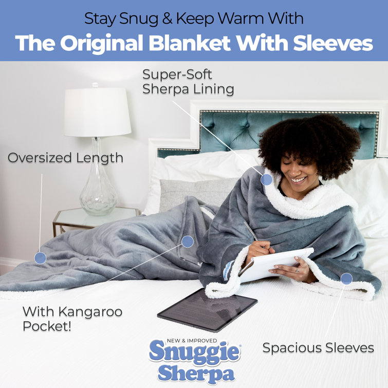 Snuggie Sherpa The New Improved Wearable Blanket With Sleeves Charcoal